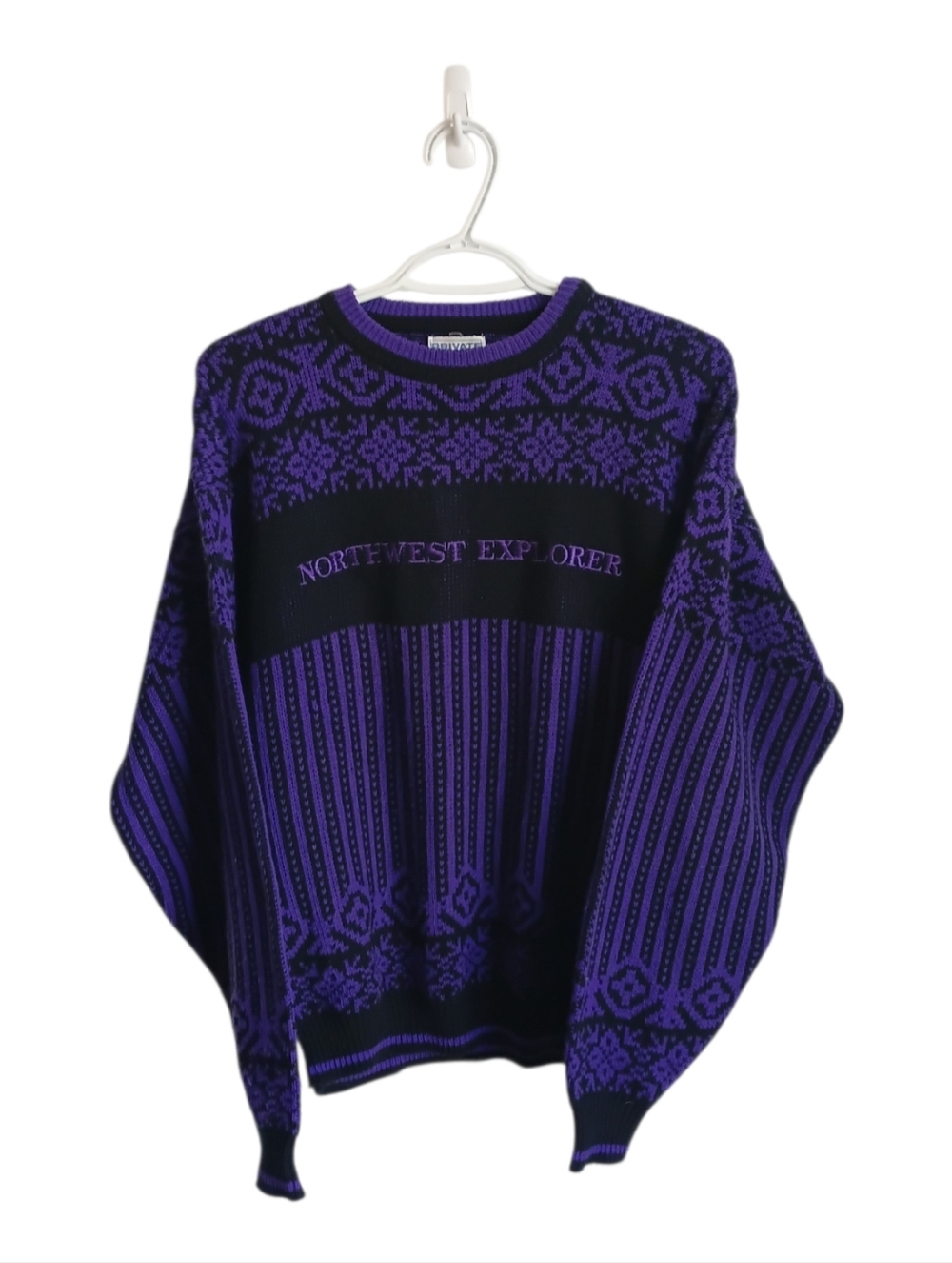 Vintage 80's Northwest Explorer Purple & Black Crewneck Sweater Cottagecore Med